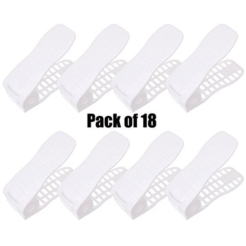 Best-topshop Adjustable Shoe Organizer Set Storage Space Saving Shoe Slots Rack Holder Double Layers Plastic Display Stand for Home Room Dorm Office School (Pack of 18 White)