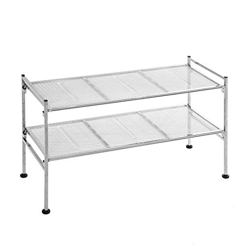 Seville Classics 2-Tier Iron Mesh Utility Shoe Rack, Chrome