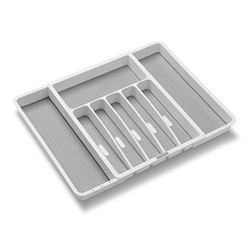 Madesmart Expandable Silverware Tray-White | Classic Collection | 8-Compartments | Icons to Help sort Flatware, Cutlery, Utensils | Soft-Grip Lining | BPA-Free