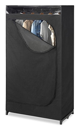 Whitmor Portable Wardrobe Clothes Closet Storage Organizer with Hanging Rack - Black Color - No-tool Assembly - See Through Window - Washable Fabric Cover - Extra Strong & Durable - 19.75 x 36 x 64”