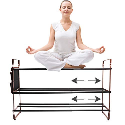SUJUDE 3 Tier Shoe Rack Organizer, Expandable and Stackable Closet Metal Shoe Rack for Women, Men and Kids, 18 Pairs of Shoes Rack Organizer, Shoe Shelf for Entryway, Living Room, Tool Free Assemble,