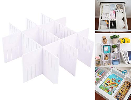 Drawer Organizers DIY Grid Dividers - Storage Spacer Wood-Plastic Multipurpose Finishing Shelves for Wardrobe Desk Tea Table Dresser Kitchen Underwear Socks Tableware Charging Line White (5Pack)