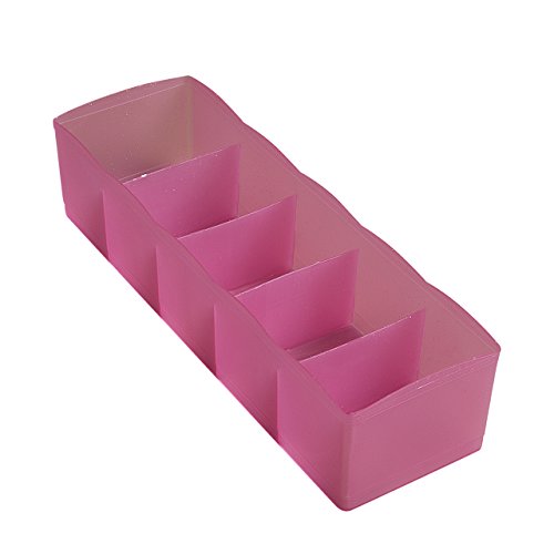 Ducklingup 6 Colors Plastic 5 Cells Grids Underwear Storage Box Socks Drawers Bras Ties Closet Organizer Divider Accessories Containers For Bedroom Bathing Room Kitchen (Light Transparent-Pink)