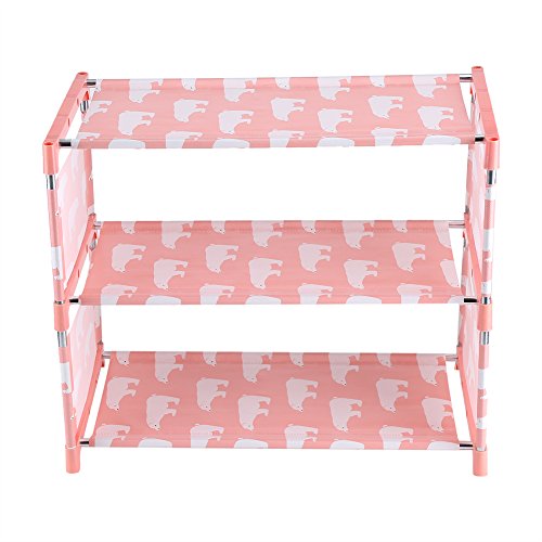 Fdit 3 Tier Stackable Shoe Shelves Portable Shoe Tower Closet Rack Storage Cabinet Boot Organizer Shoe Stand(Pink)
