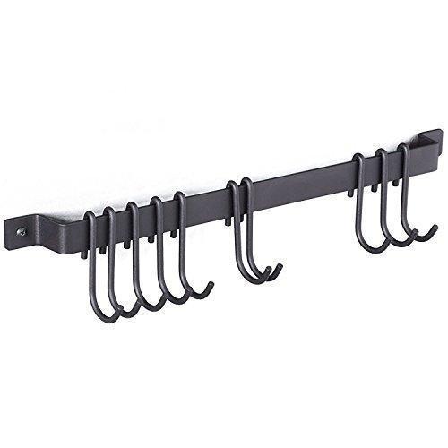 Wallniture Gourmet Kitchen Rail with 10 Hooks | Wall Mounted Wrought Iron Hanging Utensil Holder Rack with Black 17 Inch - adtwixt