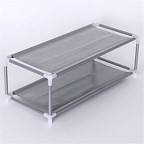 KINGSO 2 Tiers Space Saving Metal Stand Fabric Shelf Holder Shoes Rack Storage Organizer