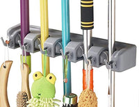 Hulless Broom Holder, Wall Mounted Orgnizer Storage Hooks, Mop Storage Tool Rack with 5 Ball Slots and 6 Hooks.
