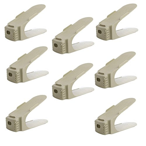 Feamos 8Pcs Shoe Slots Organizer Space Saver Storage Helper Double Layer Shoes Holder for Home Office Gift (Beige)
