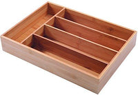Melange Bamboo Cutlery Tray | Strong MOSO Bamboo Kitchen Utensil Organizer | 4-Compartment Divider | Drawer Insert for Silverware Flatware, Makeup, Cosmetics & More