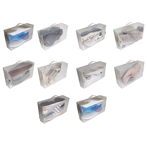 Kurtzy Shoe Storage Box 10 Pack - Clear Corrugated Plastic Shoe Boxes - Collapsible Foldable Shoe Organizer Can Fit Shoes, Sandals - Ideal for Travel