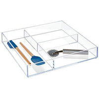 iDesign Clarity Kitchen Drawer Organizer for Silverware, Spatulas, Gadgets - 12" x 12" x 2", Clear