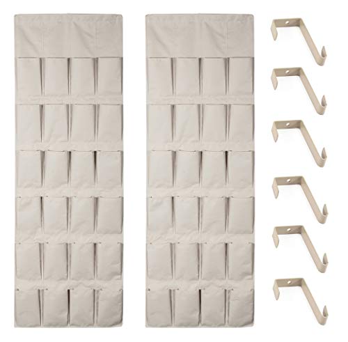 STORAGE MANIAC 24-Pocket Over The Door Hanging Shoe Organizer with 3 Hooks, Thick Polyester Canvas Hanging Closet Storage for Accessories, 2-Pack