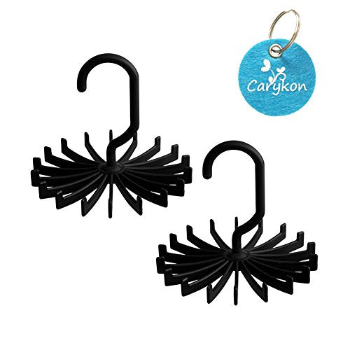 Caryko 360 Degree Rotating Twirling Scarf Organizers Tie Rack Hanger Closet Organizer, Set of 2 (Black)
