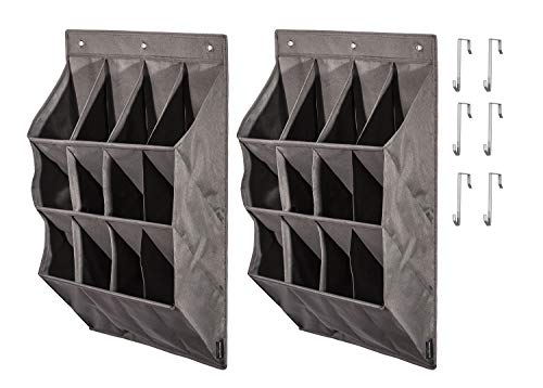 STORAGE MANIAC 12-Pocket Over The Door Hanging Organizer, Large Pocket Hanging Shelf, Grey, 2-Pack