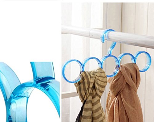 JuiciaTrendz 5-Hole Ring Rope Slots Holder Hook Scarf Wraps Shawl Storage Hanger Ties Hanger/bBelt Rack/Scarves Organizer Practical Tools (Blue)