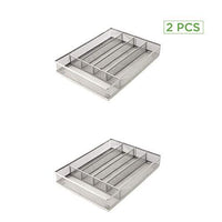 Mind Reader 5 Section Cutlery Tray Drawer Organizer 2 Pack, Silver Mesh