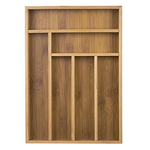 Utensil Drawer Organizer - Bamboo Drawer Organizer - 6 Slot Silverware Drawer Dividers - Forks, Knives, Spoons, Flatware Tray, 14.5 x 10.25 x 1.75 inches