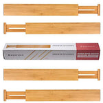 Modessio Bamboo Drawer Dividers Kitchen Organizer - Spring Adjustable Kitchen Utensil Drawer Organizer (Set of 4) - Office Drawer & Junk Drawer Organizer
