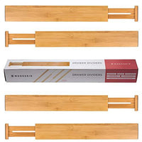 Modessio Bamboo Drawer Dividers Kitchen Organizer - Spring Adjustable Kitchen Utensil Drawer Organizer (Set of 4) - Office Drawer & Junk Drawer Organizer