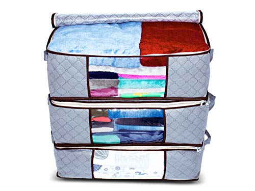 Foldable Fabric storage bag organizer, clear window, handles, extra strong zipper, perfect for bedrooms, closets, blanket, clothes, garage by Rokeda