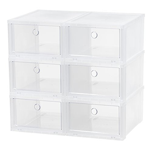 IRIS Wide Clear Pull Down Front Access Shoe Box, 6 Pack