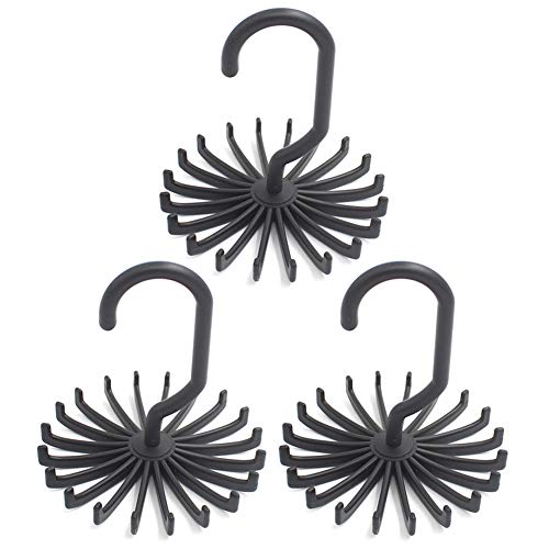 Z ZICOME 3 Pack Adjustable Rotating 20 Hook Neck Ties Organizer Twirling Tie Rack Hanger Holder (Black)