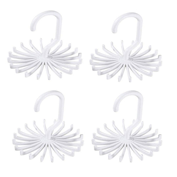 Dr.Pink 4 PCS White 360 Degree Rotating Twirl Tie Rack Adjustable Tie Belt,Multipurpose Organizer,Scarf Hanger Hook Ties Scarf for Closet Storage (4.4" White)