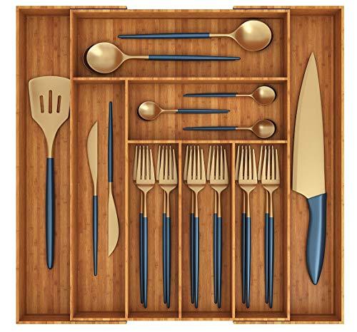 Miko Bamboo Expandable Kitchen Drawer Organizer - Multi Purpose - Cutlery Tray