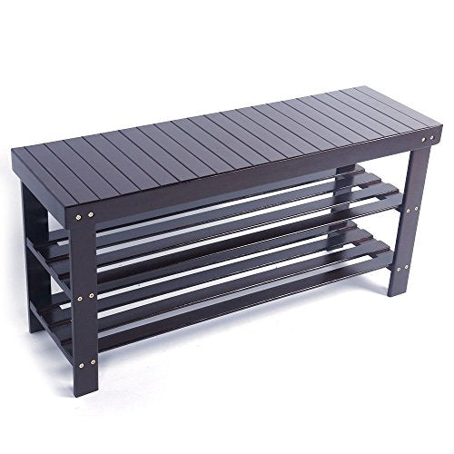Prountet 3 Tier Bamboo Shoe Rack Bench Storage Shelf Organizer Entryway Home Furni Coffee