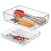 iDesign Linus 2-Piece Kitchen Drawer Organizer for Kitchen Utensils and Tools - Clear