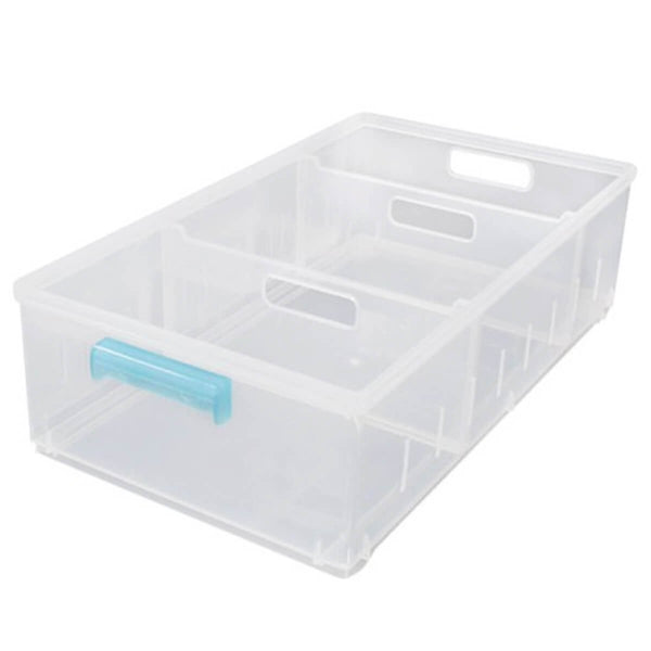 Upgraded Edition Stackable Kitchen Storage Organizer Bins for Refrigerators Freezers Cabinets Pantries With Handle, Divider, Rectangle Sliding Refrigerator Storage Basket Bins Tray, Clear, Pack of 1