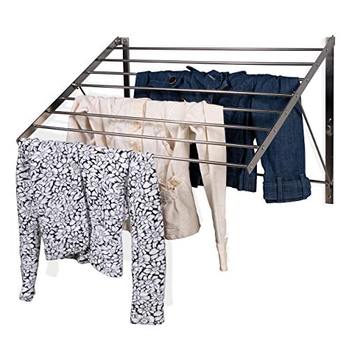 brightmaison Clothes Laundry Drying Rack Heavy Duty Stainless Steel Wall Mounted Folding Adjustable Collapsible Space Saver 6.5 Yards Drying Capacity
