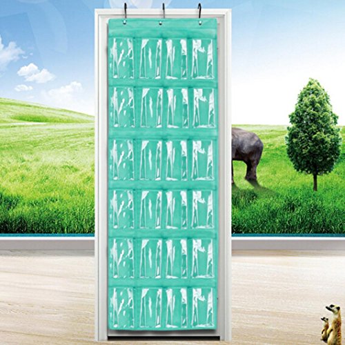 DZT1968 Clear Collection 24-Pocket Over The Door Shoe Organizer Storage Hanging Bag (Green)