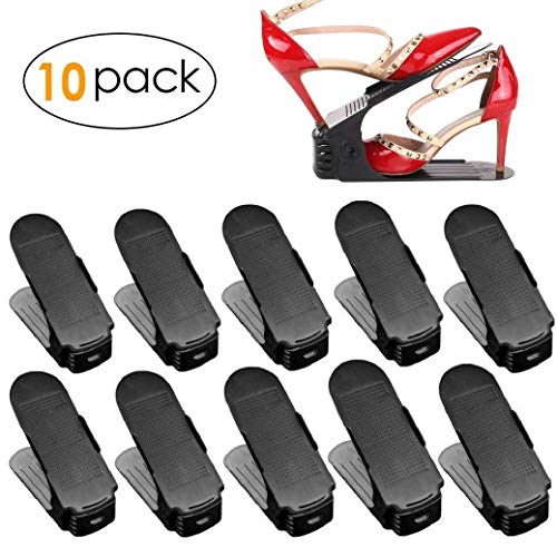 femor Shoe Slots Organizer, Adjustable Shoe Rack, Shoe Organizer - Double Layer Stack - Space Saver Storage Rack Holder 10-Pack (9.8Inch?Black)