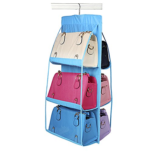Vercord 6-Pocket Hanging Purse Handbag Tote Storage Holder Organizer Dust-proof Closet Wardrobe Hatstand Space Saver, Blue