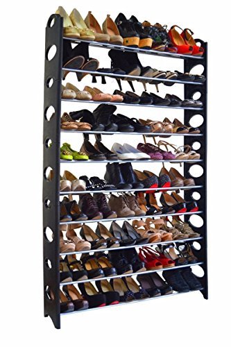 50 Pair 10 Tier Space Saving Storage Organizer Free Standing Shoe Tower Rack Holder by Free Standing Shoe Racks