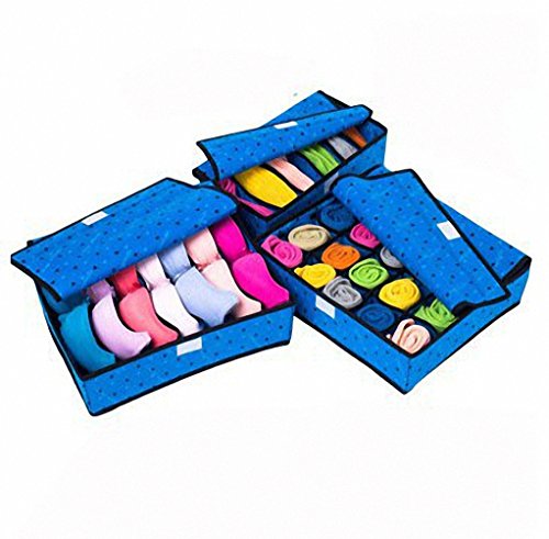 uxART Socks Ties Bra Underwear Organizer Drawer Divider with Cover 3 Set,Closet Non Woven Foldable Dustproof Storage Box - Polka Dot