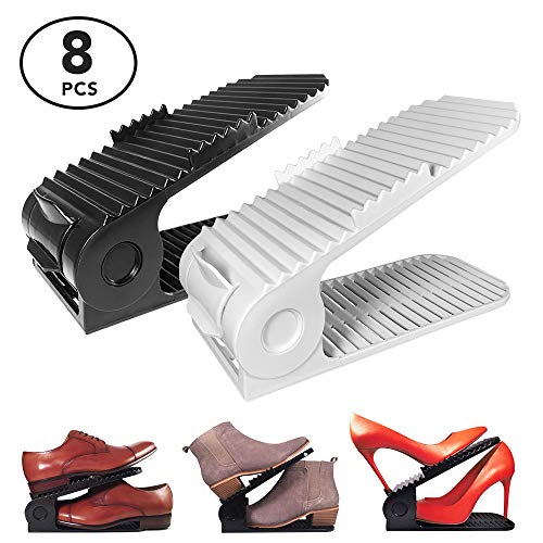 SHOESANIZER adjustable shoe organizer - Double closet storage shoe slots. Best for Shoe racks, Shoe shelves and Cabinets. Home space saver shoe stackers (8 Piece white )