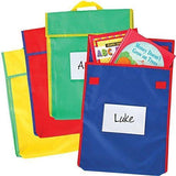 Discover really good stuff store more large book pouches send home books and homework in durable fabric book bag stitched on handle clear name tag pocket primary colors 12x1x15 set of 36