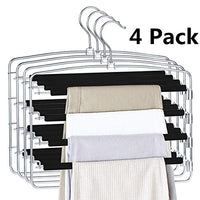 HOMEIDEAS Non Slip Pants Hangers Space Saving Pant Hangers Multi Layers Trousers Hangers Stainless Steel Slack Hangers with Swing Arm, Pack of 4