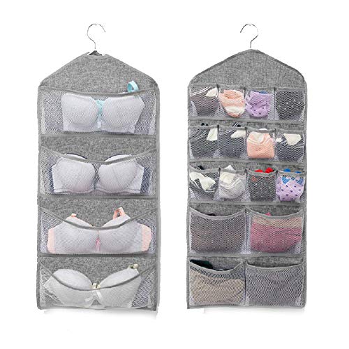 Cherish sy Dual Side Hanging Closet Organizer with 20 Pockets for Underwear,Stocking,Bra,Sock Jewelry and Accessories Organizer