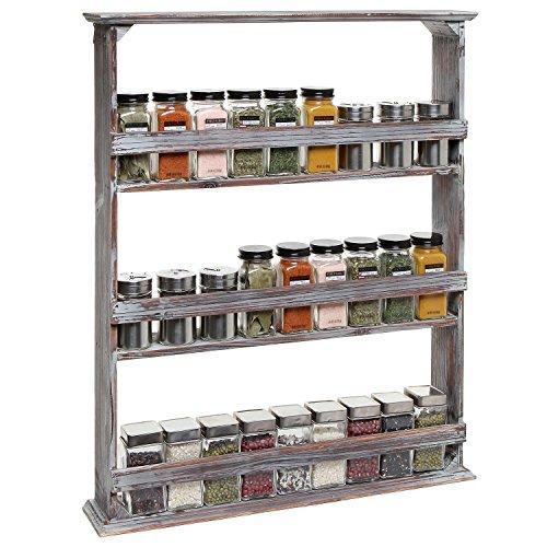 Country Rustic Style Brown Wood 3 Tier Wall Mounted Kitchen Condiment Storage Organizer Shelf Rack