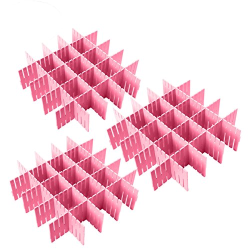 Coralpearl Plastic Desk DIY Grid Drawer Dividers Adjustable Tidy Closet Shelf Storage Organizers for Purses,Ties,Tshirts,Pens,Bras,Sock,Underwear,Scarves,Makeup,Kitchen Cutlery Flatware (Pink)