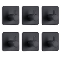 Sumnacon Stainless Steel Coat Towel Hooks, 3M Self Adhesive Closets Clothes Key Rack, 6 Pack Heavy Duty Contemporary Utility Hook for Bathroom Kitchen Bedroom Office, Matte Black Finish