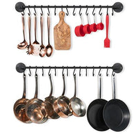 Wallniture Kitchen Pot Racks, Set of 2 Wall Rails with 20 Hooks, Solid Iron, 33 inches by 2 inches by 4 inches, Black
