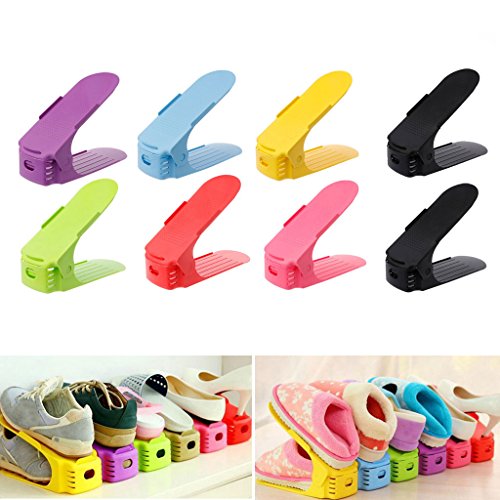 Best-topshop Adjustable Shoe Organizer Set Storage Space Saving Shoe Slots Rack Holder Plastic Display Stand for Home Room Dorm Office School (Pack of 8 Mix)