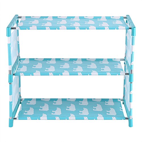 Fdit 3 Tier Stackable Shoe Shelves Portable Shoe Tower Closet Rack Storage Cabinet Boot Organizer Shoe Stand(Blue)