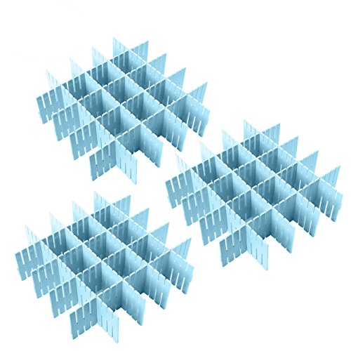 Coralpearl Plastic Desk DIY Grid Drawer Dividers Adjustable Tidy Closet Shelf Storage Organizers for Purses,Ties,Tshirts,Pens,Bras,Sock,Underwear,Scarves,Makeup,Kitchen Cutlery Flatware (Blue)