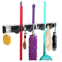 Rockrok Mop and Broom Holder, Wall Mounted Hanger Organizer Storage Hooks, Tool Organizer for Kitchen Garden and Garage (4 Position 5 Hooks)