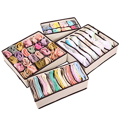 Wagsuyun Set of 4 Foldable Drawer Dividers Storage Boxes Closet Organizers Under Bed Organizer (Color : Beige)